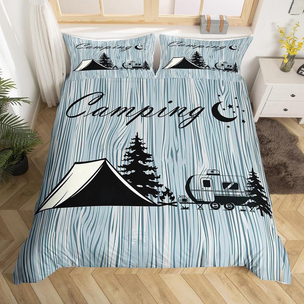 Comforter Happy Camping Queen Full Twin King Camper Theme Comforter With 2 Rustic Farmhouse Style Bedding Set