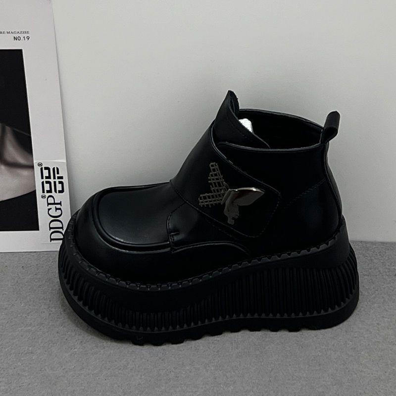 2025 весна новый британский стиль интернет знаменитости липучки мода короткие сапоги маленькие толстые подошвы увеличивающие рост сапоги Martin женские