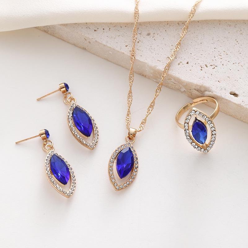 Роскошный европейско-американский набор модных украшений: Элегантное колье, серьги и кольцо с камнем «кошачий глаз»