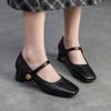 Mary Janes Shoes Retro Shallow Heels Genuine Leather Pumps Elegant Women's Shoes