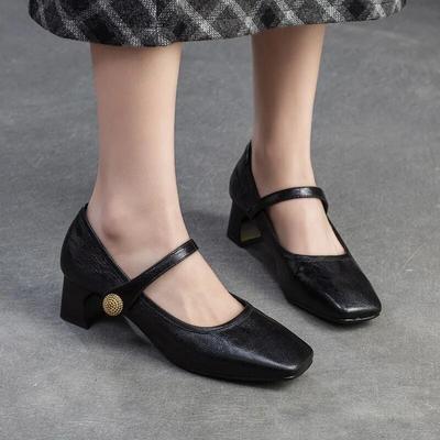 Обувь Мэри Джейн, туфли-лодочки из натуральной кожи в стиле ретро, ​​элегантная женская обувь на мелком каблуке