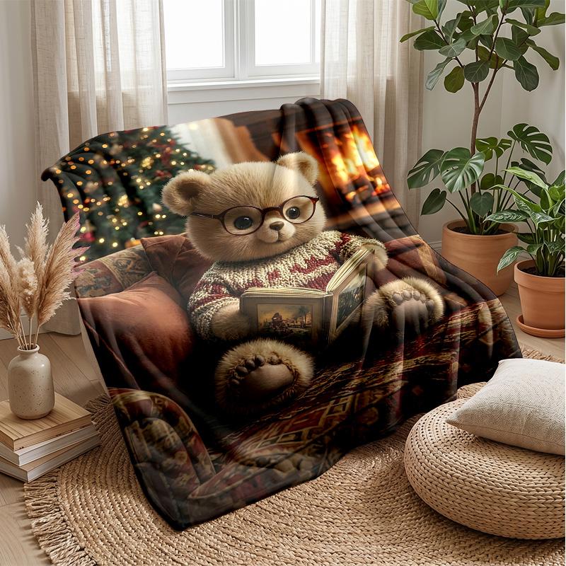 Teddy Bear Hearts Pattern Theme blanket Lightweight Warm Flannel Blanket Decorative Throw Blanket for Home Decoration