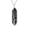 Tree of Life Natural Crystal Hexagonal Pendant Necklace with Wire-Wrapped Design