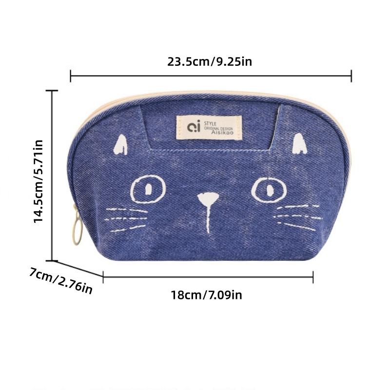 Милая сумка-пенал с изображением мультяшного кота Джинсовая сумка для канцелярских принадлежностей Студенческая сумка для хранения школьных принадлежностей Многофункциональный пенал