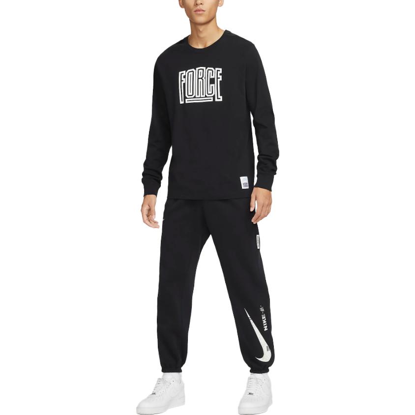 Nike Футболка с круглым вырезом и буквенным принтом, повседневная, с длинным рукавом, мужская, черная FN0802-010