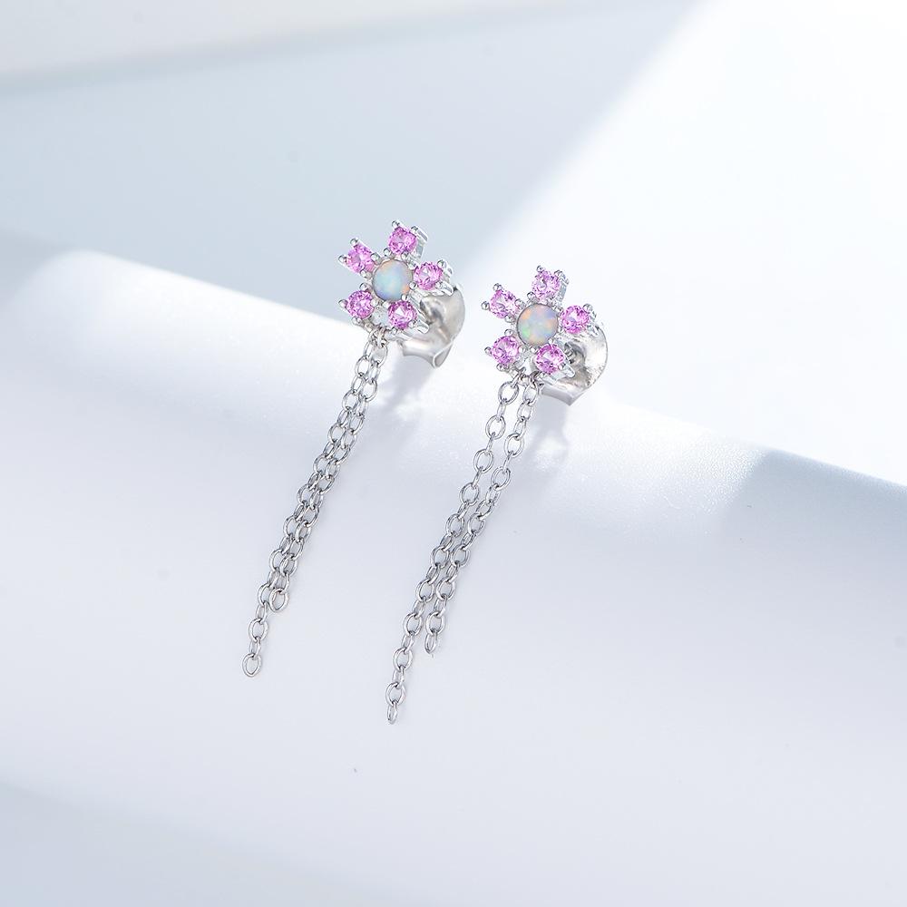 Iron Diamond-Inlaid Chain Tassel Elegant All-Match Opal Flower Internet-Hot Fashionable Light-Luxury Women's Classic Earrings