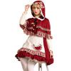 Halloween Little Red Riding Hood Costume Bow Wine Cape Fairy Tale Cosplay Women