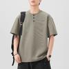 New Summer Short-sleeved T-shirt Men's Button Pullover T-shirt Japanese Five-quarter Sleeve Loose