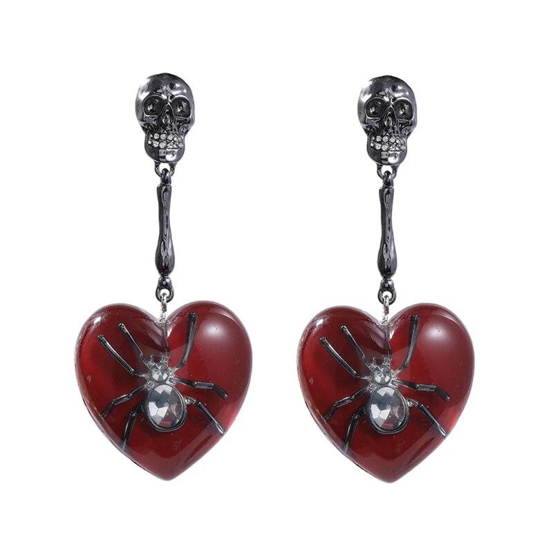 Череп Паук Висячие Серьги Для Женщин Смола Сердце Хип-Хоп Рок Вечерние Ювелирные Изделия Подарки