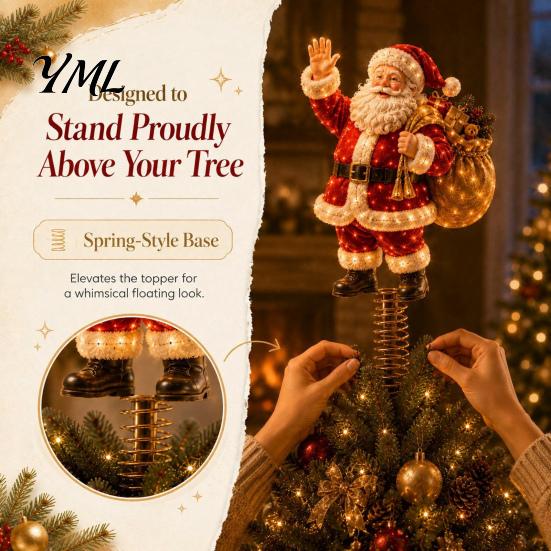 Christmas Tree Accent Piece Lighted Topper, Illuminated Santa Claus Gingerbread Nutcracker Treetop Indoor Festive Winter Decoration Ornament