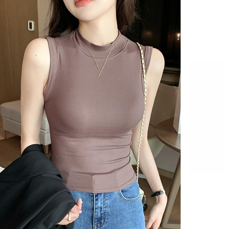 Стильная элегантность, мода, женский повседневный жилет H520, круглый вырез, прошитая нижняя рубашка, женская майка без рукавов, верхняя одежда, внутренние топы