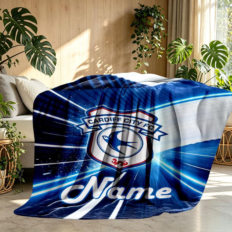 Custom Name Personalized Cardiff City FC Print Blanket, Home Decor, Bedroom, Sofa, Camping, Couch, Gifts for Birthday Christmas