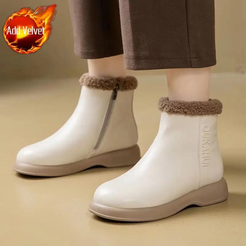 Женские зимние ботинки с круглым носком, элегантные, на среднем каблуке, женская обувь, ботильоны из искусственной кожи, весна 2024, тренд, предложение, осенняя обувь, слип-работа