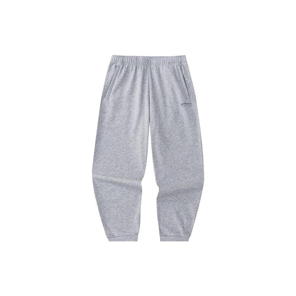 Anta Training Series Solid Color Mid Waist Fleece Cuffed Knitted Sports Pants Men Bottoms Gray 152347307-1