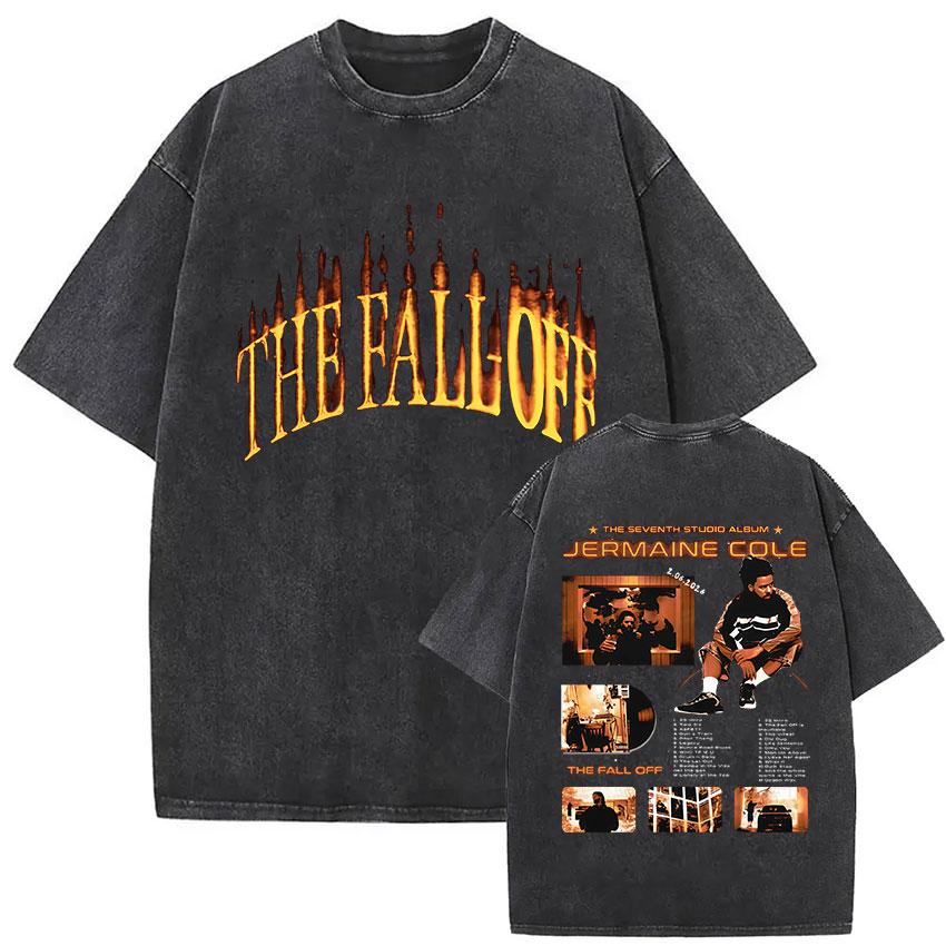 Vintage Washed J Cole T Shirts The Fall Off North America Tour Graphic Tshirt Unisexs Clothing Hip Hop Short Sleeve Tshirt