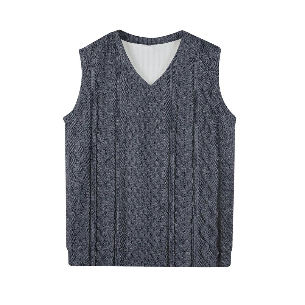 Мужская мода принтованный жилет с V-образным вырезом без рукавов трикотажный пуловер