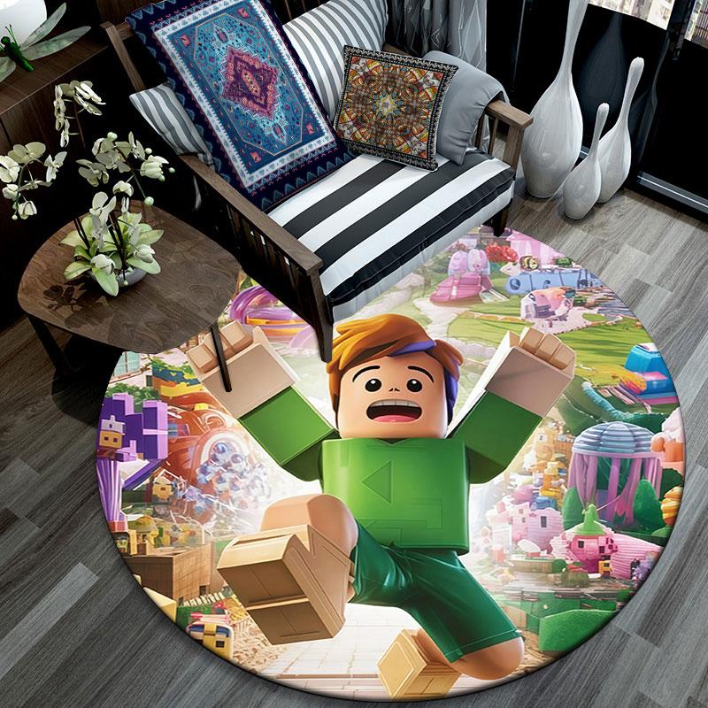 Roblox,Round Area Rug,Carpet Rug for Living Room Bedroom Sofa Playroom Decor,Non-slip Floor Mat