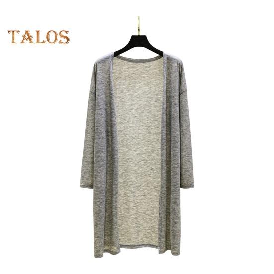 Женское повседневное пальто без воротника с длинным рукавом и открытой строчкой, кардиган средней длины, однотонное тонкое солнцезащитное пальто