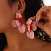 Pink Petal Oil-Drop Earrings: Stylish 3D Metallic Iron Design