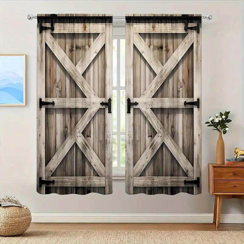 2 шт. штор с принтом под светлое дерево, шторы с кулиской 42*84, украшение дома, украшение комнаты