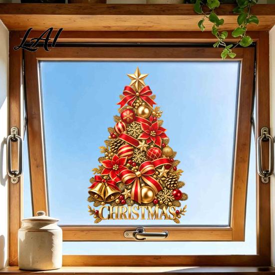 Easy Peel Glass Stickers Christmas Static Window Clings Tree & Wreath Stickers Cling Decorations PVC Reusable Decals for Shop Storefront,