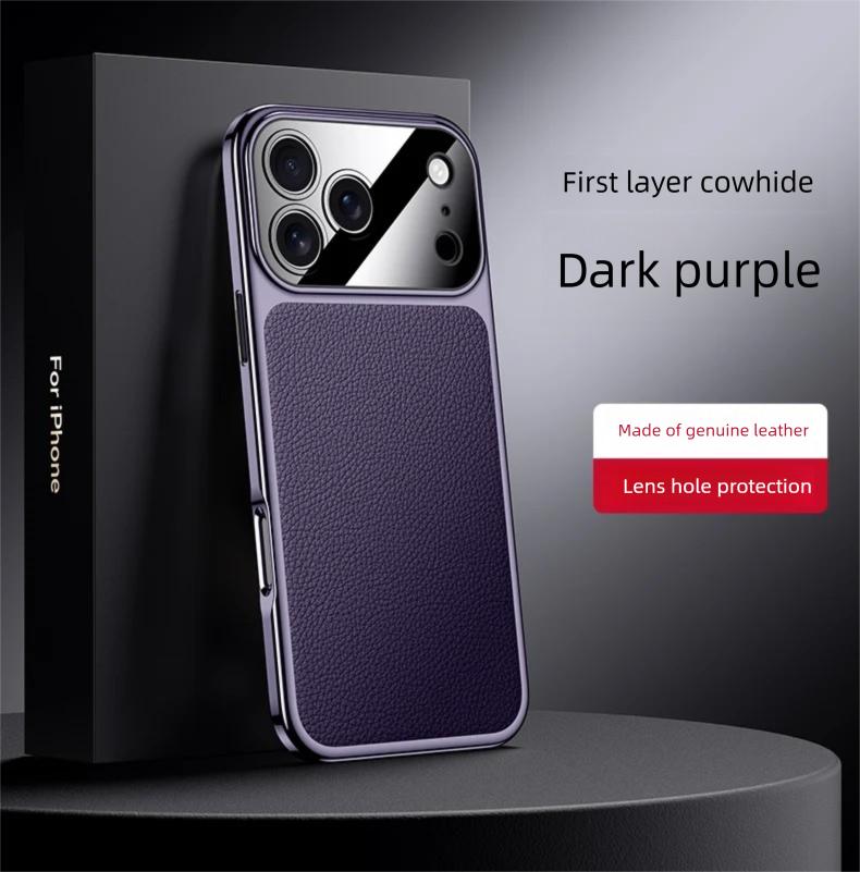 Премиальный чехол из натуральной кожи для iPhone 17 Air Pro Max Роскошная накладка Гальванизированная рамка