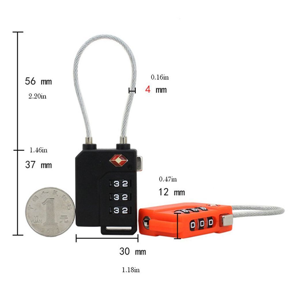 Small Padlock Customs Code Lock Smart Combination Lock Padlock with Steel Cable TSA Customs Lock