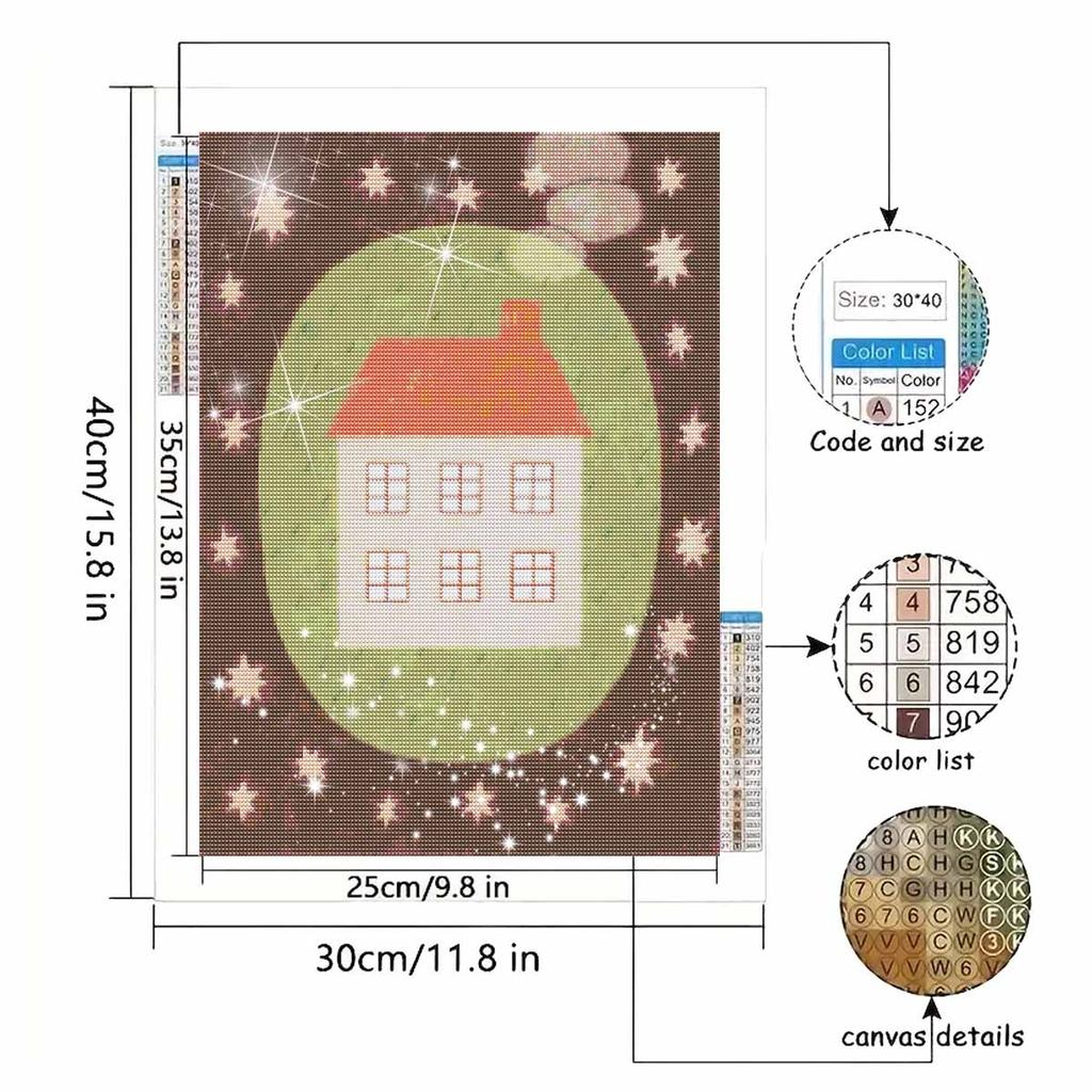 5D full drill round diamond painting set little house design living room decoration craft wall art