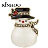 Rinhoo Cute Enamel Snowman Brooches For Women Rhinestone Snowflake Xmas Snowman Pins Badge Jewelry New Year Festival Party Gifts