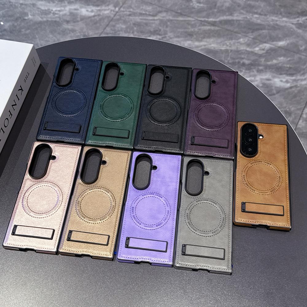 KEYSION Роскошный магнитный чехол из искусственной кожи для MagSafe для Samsung Galaxy Z Fold 7 5G, подставка, беспроводная зарядка, задняя крышка для телефона