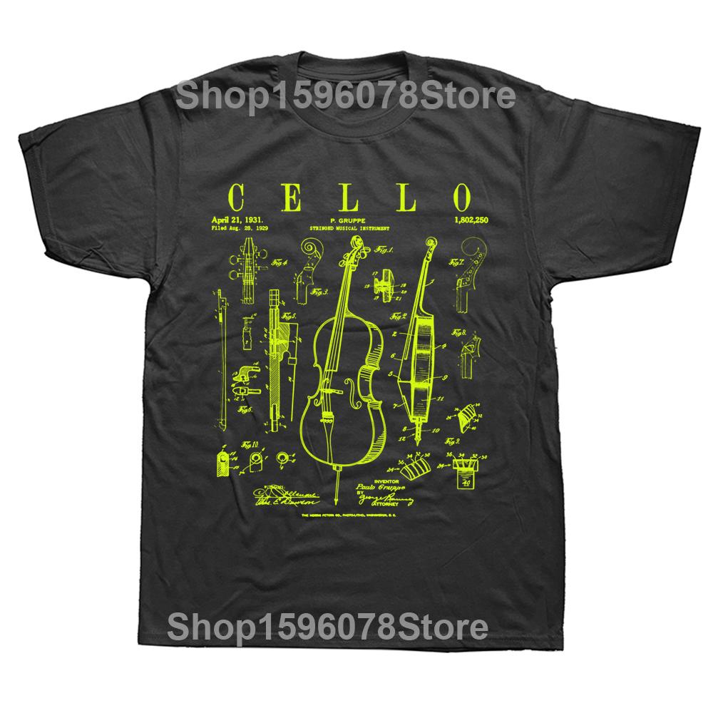Funny Cello Vintage Patent Cellist Drawing T Shirts Graphic Cotton Streetwear Short Sleeve Birthday Gifts Summer Style T-shirt