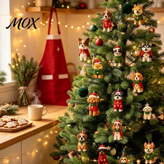 Festive Home Window Car Rearview Mirror Decor Dog Advent Calendar, 2D Acrylic Breeds Ornaments, 24-Days Christmas Cute Breed Pendants with Santa Hats