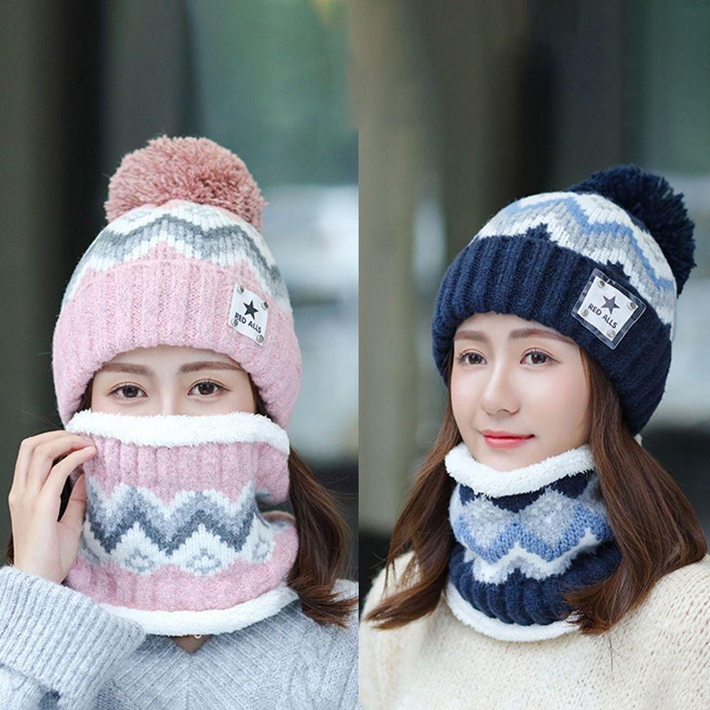 Windproof Beanies Hat Ear Protection Hat Scarf Set Outdoor Knit Skull Cap  Women