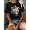 Женская футболка с цветочным принтом, круглый вырез, короткий рукав, повседневный топ на каждый день