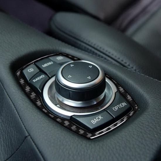 Bright Carbon Fiber Car Center Media Knob Frame Sticker For BMW 6 E64 2004-2010