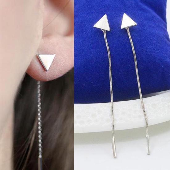 Women Geometric Triangle Stud Earrings Long Tassel Party Jewelry Gift