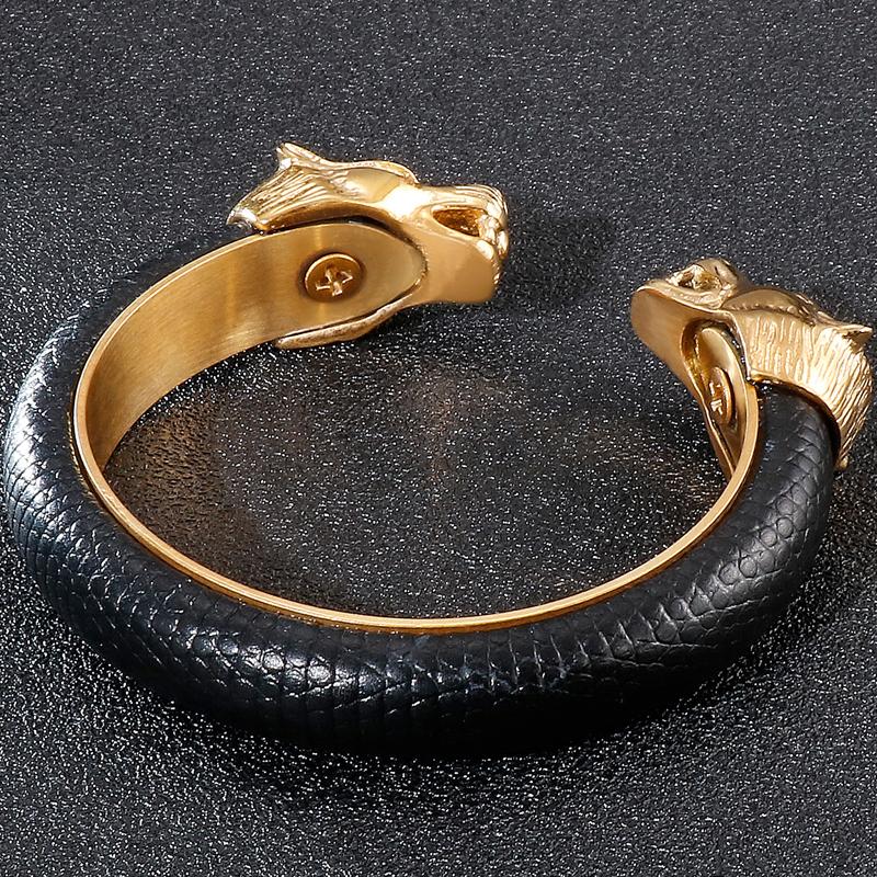 Мужские открытые браслеты с головой льва из нержавеющей стали золотого цвета, эластичные регулируемые кожаные браслеты для мальчиков, аксессуары для рук, ювелирные изделия