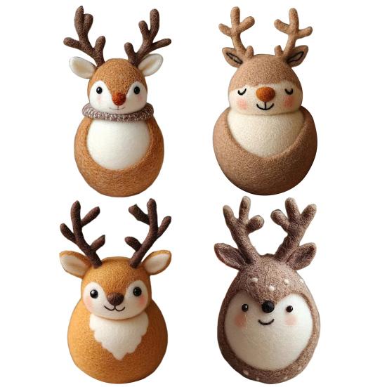 Felt Reindeer Figurine Handmade Elk Christmas Decoration Cute Small Wool Felt Crafts for Winter Holiday Tiered Tray Home Table Decor