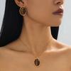 European and American Light Luxury Imitation Tiger's Eye Stone Necklace Stud Earrings Set, Women's High-end Sense Versatile Collarbone Chain Fashion
