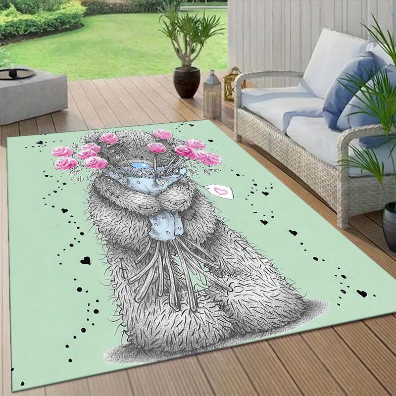Tatty Teddy2 Flannel Pattern Square Carpet,Area Rug,Carpet Rug for Living Room Bedroom Sofa Playroom Decor,Non-slip Floor Mat