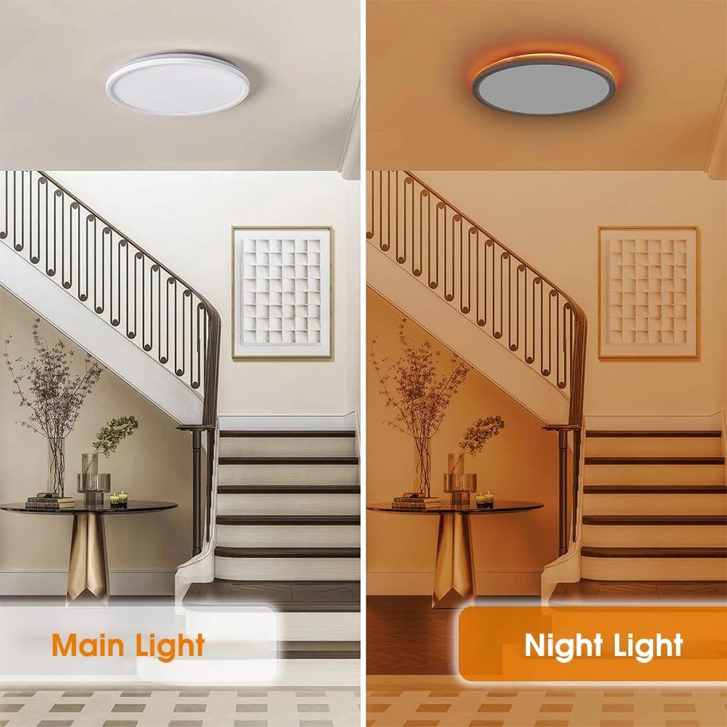 Светодиодный потолочный светильник с пультом дистанционного управления, Диммируемый 24 Вт 3-цветный потолочный светильник с диммируемым ночником 1800k Теплый, Круглые накладные светодиодные потолочные светильники (белый)