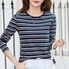 Women'S Long Sleeve Tops T-Shirt Spring Autumn Crew Neck Striped Bottom Loose Interior Casual Top With Bow Collar Knitted Fabric