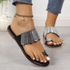 Large Toe Set Rhinestone Flat Sole Sandals for Women with Flat Heels and Lightweight Beach Sandals