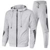 Men's Sets Fashion Striped Polyester Fabric Zipper Cardigan Patchwork Solid Color Brand Men's Hooded Sportswear Sports Suit Men