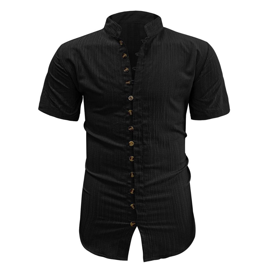 Summer new men's casual versatile shirt solid color slim-fitting short-sleeved top