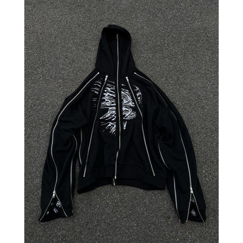 Унисекс Оверсайз Худи на молнии с принтом глаз Streetwear Зимнее