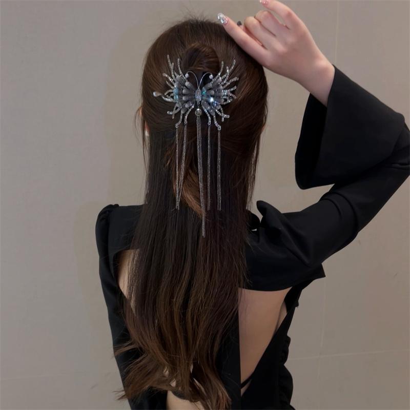 Vintage Ladies Butterfly Chain Tassel Hair Clips Korean Twist Clip Crab Women Hair Accessories Headwear