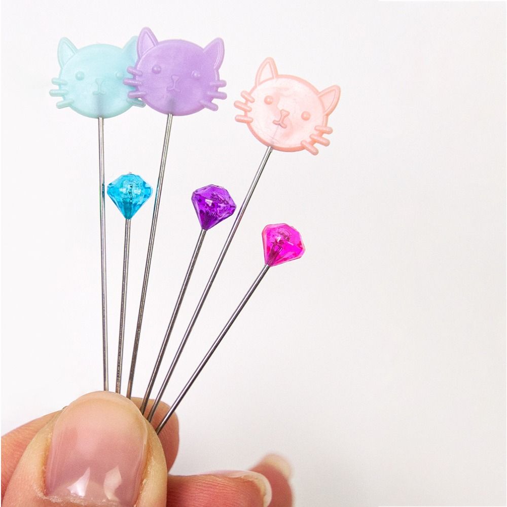 80pcs Dressmaker Quilting Cat-Shaped Diamond Head Pins Safety Pins Clothes Sewing Project
