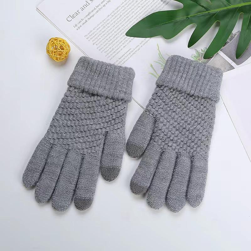 Winter Thickened Solid Color Gloves Simple and Fashionable Knitted Warm Gloves Outdoor Couple Style Adult Gloves