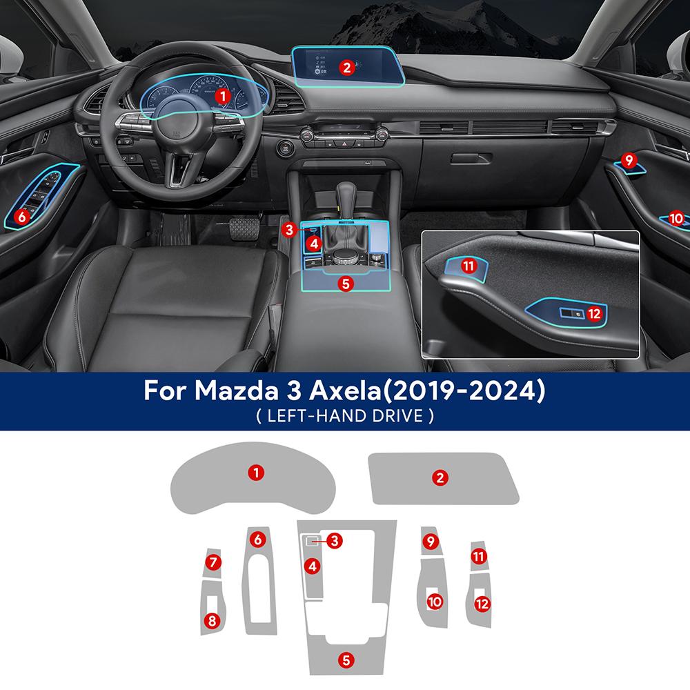 For Mazda 3 Axela -2024 Car Interior Film Center Console Navigation Screen Gear Transparent TPU Protective Film Anti-scratch